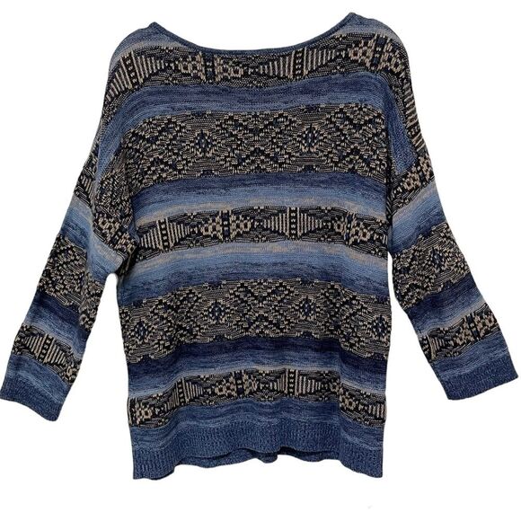 Chaps Denim Blue Southwest Sweater Linen Cotton Aztec Tribal Boho Comfy Size XL - Picture 6 of 8